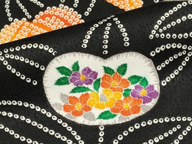 平和屋着物■上質な小紋　草花文　黒地　正絹　逸品　CABH1041ou
