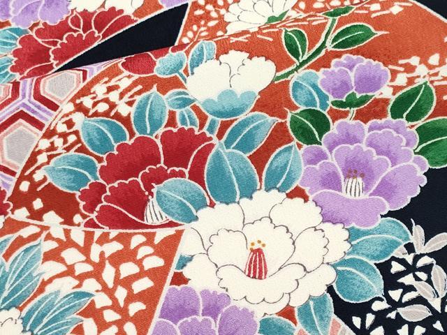 平和屋着物■振袖　色紙重ね吉祥草花文　洗える着物　CABH1028ou