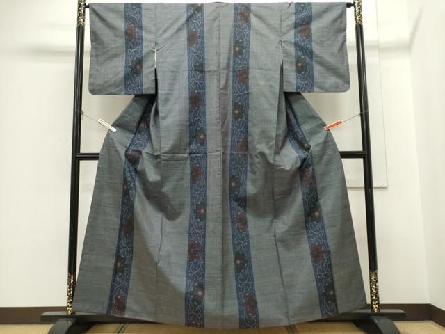 平和屋着物■本場大島紬　7マルキ　花唐草間道　正絹　逸品　CABH1023ou