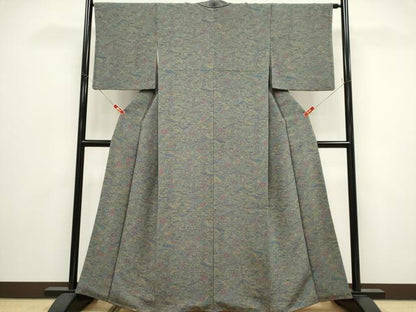 平和屋着物■上質な小紋　風景花文　鬼しぼ縮緬　正絹　逸品　CABH1046ou