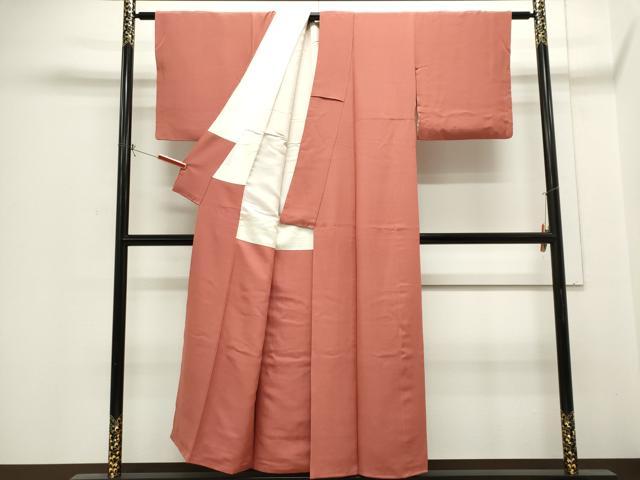 平和屋着物■上質な色無地　甚三紅色　正絹　逸品　CABH1019ou
