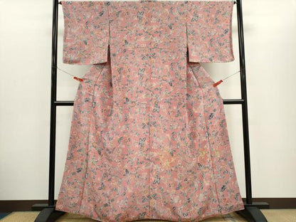 平和屋着物■上質な小紋　草花文　鬼しぼ縮緬　正絹　逸品　CABH1064ou