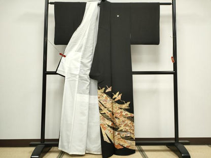 平和屋着物■豪華黒留袖　駒刺繍　束ね熨斗飛鶴花文　金彩　正絹　逸品　CABH1059ou