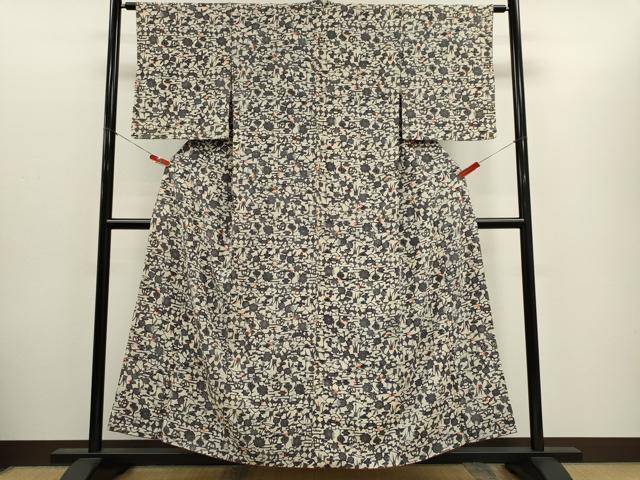 平和屋着物■上質な小紋　型染め　風景花文　正絹　逸品　CABH1074ou