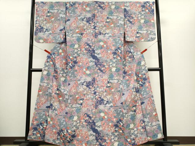 平和屋着物■上質な小紋　飛鶴吉祥花文　金彩　正絹　逸品　CABH1071ou
