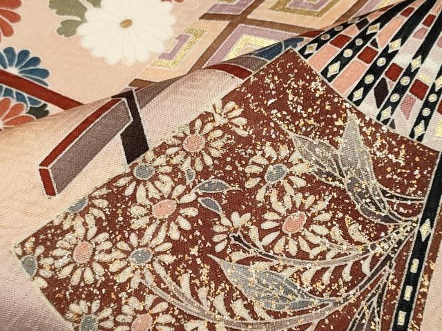 平和屋着物■訪問着　渡り橋扇面花文　暈し染め　金銀彩　正絹　逸品　CABH1055ou