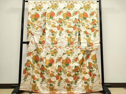 平和屋着物■豪華振袖　駒刺繍　草花文　金彩　正絹　逸品　CABH1058ou