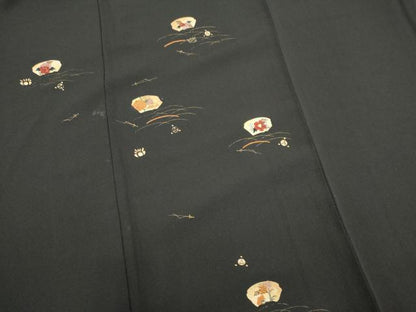 平和屋着物■色留訪問着　竹屋町刺繍　地紙草花文　黒地　金彩　正絹　逸品　CABH1050ou
