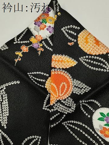 平和屋着物■上質な小紋　草花文　黒地　正絹　逸品　CABH1041ou