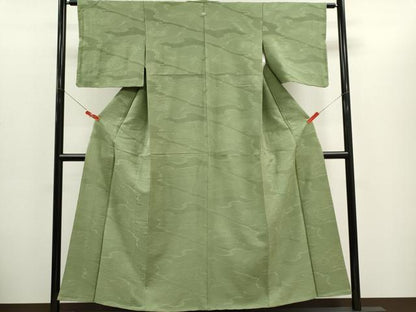 平和屋着物■上質な色無地　流水地紋　柳茶色　正絹　逸品　CABH1078ou