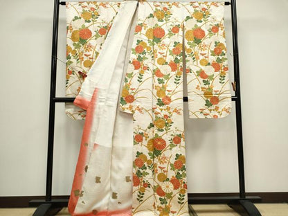 平和屋着物■豪華振袖　駒刺繍　草花文　金彩　正絹　逸品　CABH1058ou