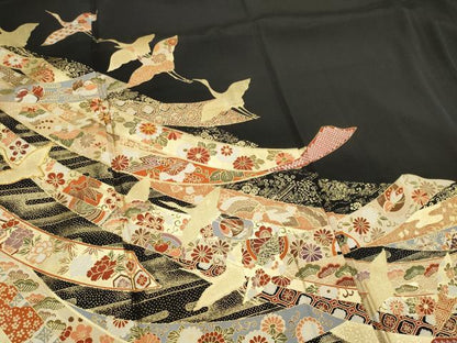 平和屋着物■豪華黒留袖　駒刺繍　束ね熨斗飛鶴花文　金彩　正絹　逸品　CABH1059ou