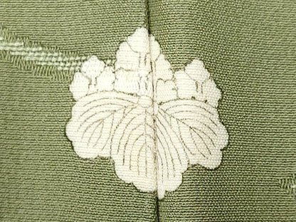 平和屋着物■上質な色無地　枝葉地紋　鶸茶色　正絹　逸品　CABH1052ou