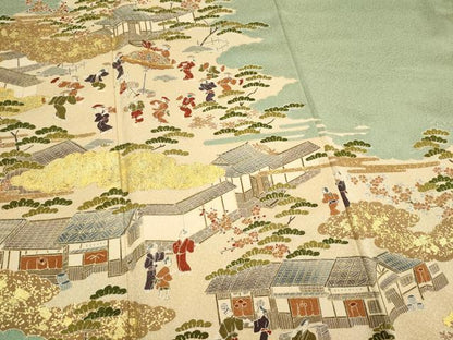 平和屋着物■豪華色留　駒刺繍　人物風景文　金彩　正絹　逸品　CABH1057ou