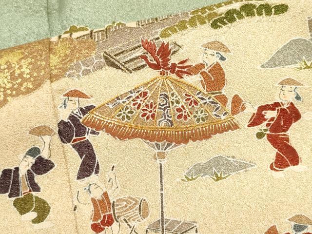 平和屋着物■豪華色留　駒刺繍　人物風景文　金彩　正絹　逸品　CABH1057ou