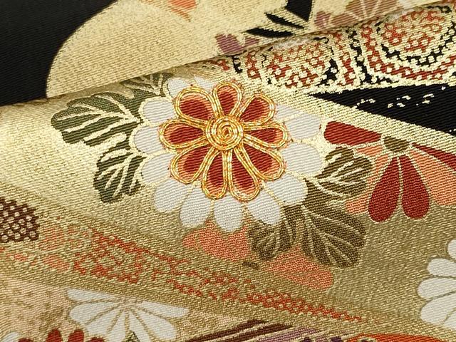 平和屋着物■豪華黒留袖　駒刺繍　束ね熨斗飛鶴花文　金彩　正絹　逸品　CABH1059ou