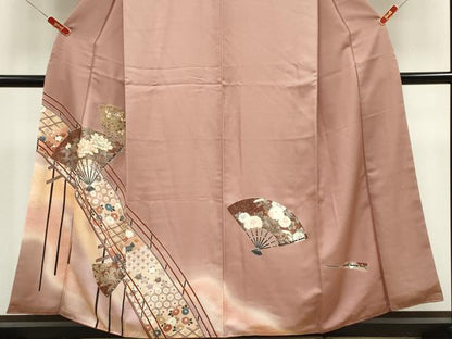 平和屋着物■訪問着　渡り橋扇面花文　暈し染め　金銀彩　正絹　逸品　CABH1055ou