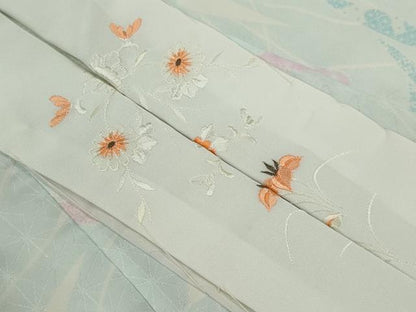 平和屋着物■長襦袢　無双仕立て　笹の葉文　半衿刺繍　洗える着物　CABH1060ou