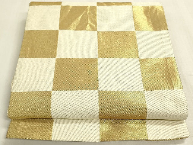 平和屋着物◎六通柄袋帯　市松文様　金糸　DABF8482we