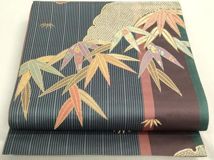平和屋着物◎全通柄袋帯　笹取り花文　金糸　正絹　逸品　DABF8499we