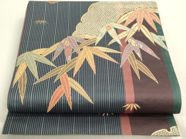 平和屋着物◎全通柄袋帯　笹取り花文　金糸　正絹　逸品　DABF8499we