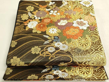 平和屋着物◎六通柄袋帯　花車文　金糸　正絹　逸品　DABF8496we
