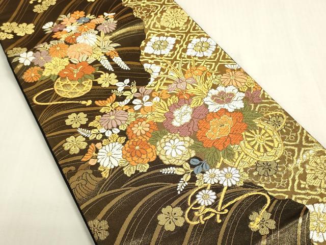 平和屋着物◎六通柄袋帯　花車文　金糸　正絹　逸品　DABF8496we