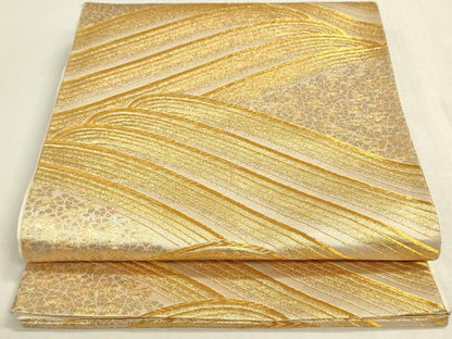 平和屋着物◎六通柄袋帯　流水花文　金銀糸　正絹　逸品　DABF8490we