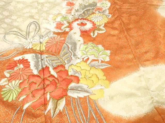 平和屋着物■豪華振袖　総刺繍　花蝶文　暈し染め　金彩　正絹　逸品　DABG7078zy