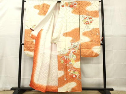 平和屋着物■豪華振袖　総刺繍　花蝶文　暈し染め　金彩　正絹　逸品　DABG7078zy