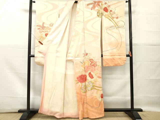 平和屋着物■豪華振袖　総刺繍　御所車花文　暈し染め　金銀糸　正絹　逸品　DABG7097zy