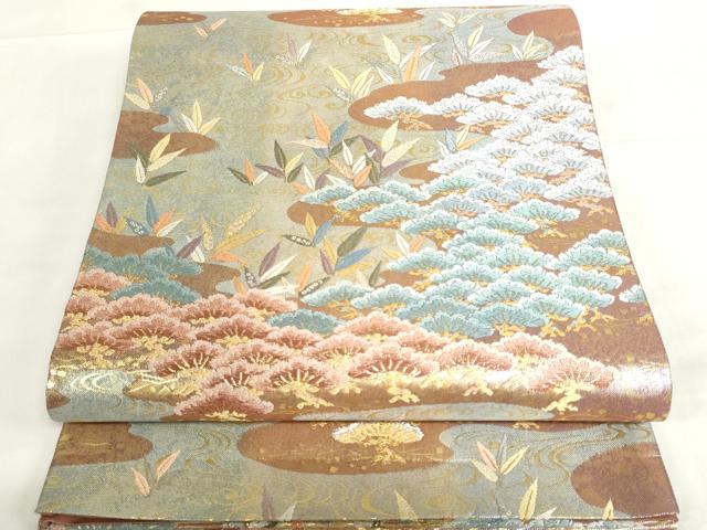 平和屋着物◎六通柄袋帯　唐織　松に彩笹紋　金銀糸　引箔　正絹　逸品　DABF0335ea