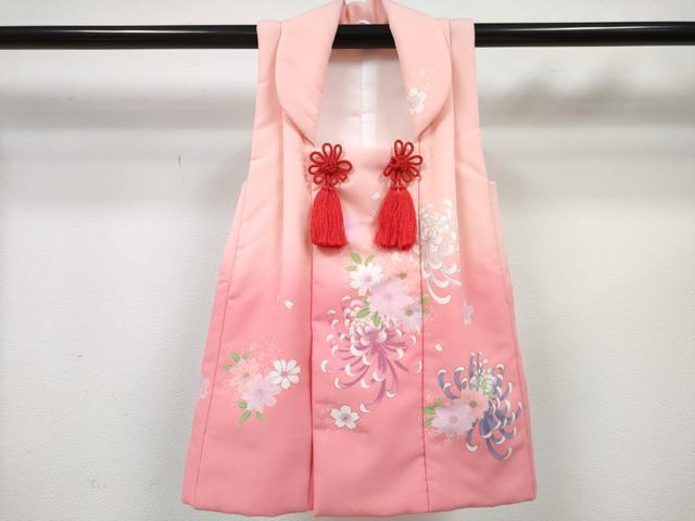 平和屋着物[]七五三　女の子　３歳　祝着　三つ身　被布セット　桜尽くし地紋　ピンク色　DABE7447ma