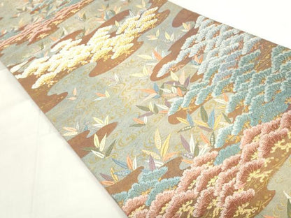 平和屋着物◎六通柄袋帯　唐織　松に彩笹紋　金銀糸　引箔　正絹　逸品　DABF0335ea