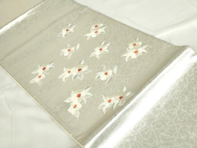 平和屋着物◎太鼓柄　京袋帯　総刺繍　椿　金銀糸　正絹　逸品　DABF0336ea