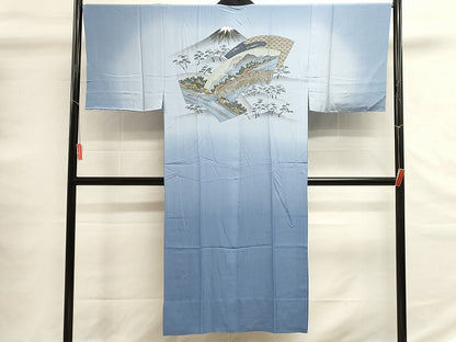 平和屋着物■男性　長襦袢　無双仕立て　渡橋風景文　金彩　正絹　逸品　DABG6773cd