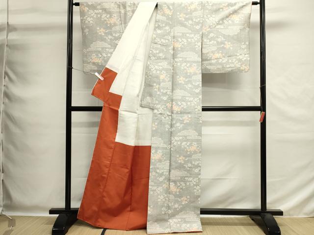 平和屋着物■上質な紬　エ霞花文　正絹　逸品　DABG6797cd