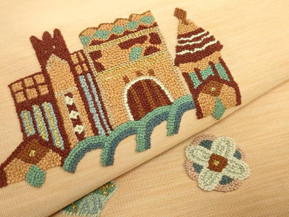 平和屋着物●極上　手織綴れ　山鹿清華　中国三大刺繍　相良刺繍　総刺刺繍　太鼓柄袋帯　船　逸品　DZAB7474kh6