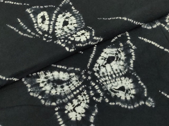 平和屋着物∴極上　夏物　浴衣　有松鳴海絞り　舞蝶文　黒地　綿　逸品　DZAB7481kh6