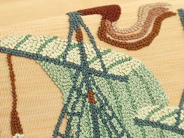平和屋着物●極上　手織綴れ　山鹿清華　中国三大刺繍　相良刺繍　総刺刺繍　太鼓柄袋帯　船　逸品　DZAB7474kh6