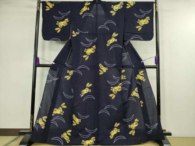 平和屋着物∴極上　夏物　浴衣　有松鳴海絞り　跳兎　紺色地　綿　逸品　未使用　DZAB7499kh6