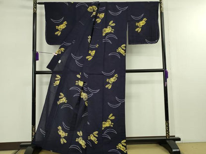 平和屋着物∴極上　夏物　浴衣　有松鳴海絞り　跳兎　紺色地　綿　逸品　未使用　DZAB7499kh6