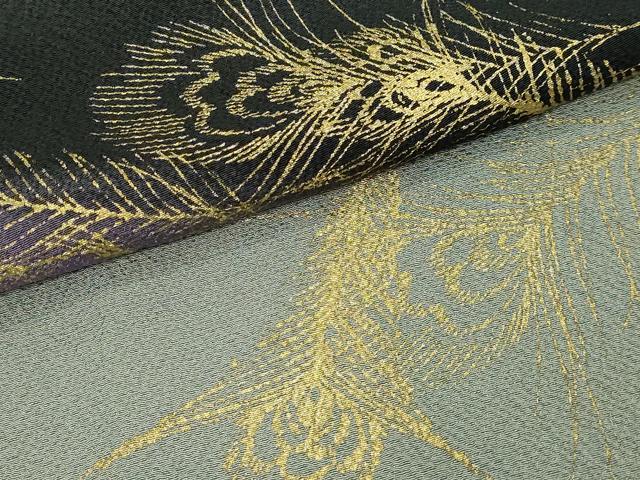 平和屋着物∞極上　コート作家　三本賢　和装コート　ロング丈　孔雀羽文　暈し染め　金彩　逸品　DZAB7515kh6