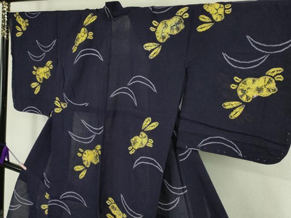 平和屋着物∴極上　夏物　浴衣　有松鳴海絞り　跳兎　紺色地　綿　逸品　未使用　DZAB7499kh6