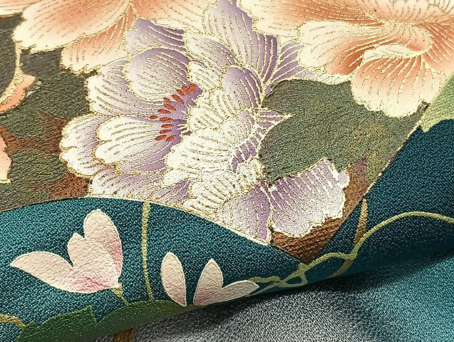 平和屋着物●訪問着　地紙花文　暈し染め　金彩　ロング丈　正絹　逸品　BAAX7022hv