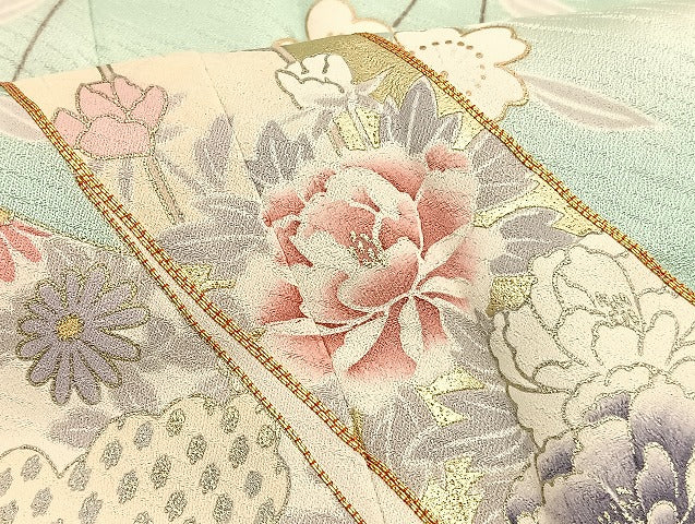 平和屋着物●訪問着　駒刺繍　短冊花文　暈し染め　金彩　鈴乃屋扱い　正絹　逸品　未使用　BAAX7016hv