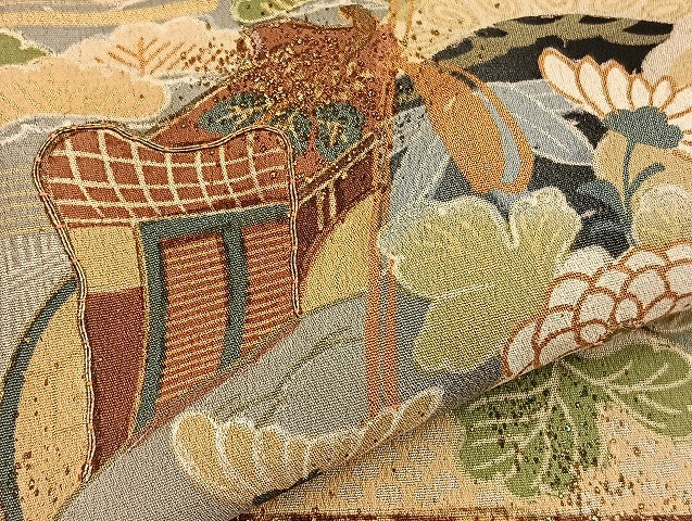 平和屋着物●アンティーク　大正ロマン　黒留袖　駒刺繍　御所車檜扇花文　金彩　正絹　逸品　BAAX2945hv