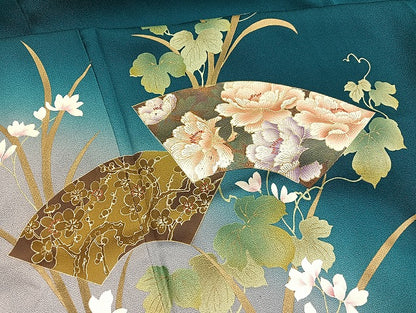 平和屋着物●訪問着　地紙花文　暈し染め　金彩　ロング丈　正絹　逸品　BAAX7022hv