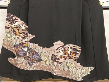 平和屋着物■豪華黒留袖　飛鶴宝尽くし　金彩　正絹　逸品　BAAX2773hv