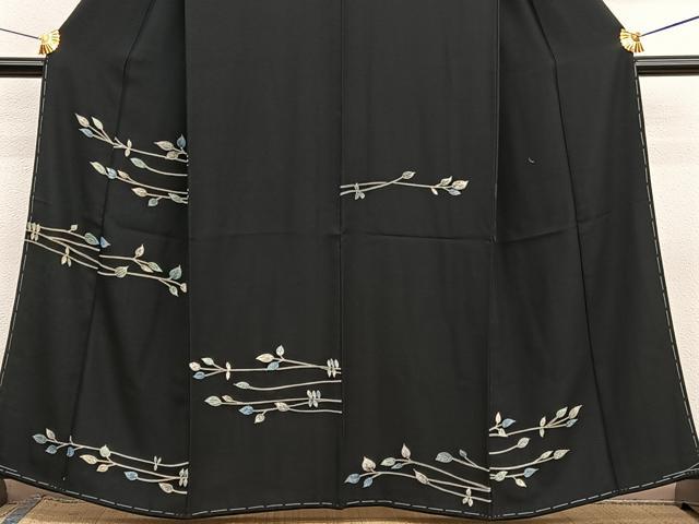平和屋着物■訪問着　枝葉文　黒地　正絹　逸品　BAAX2797hv